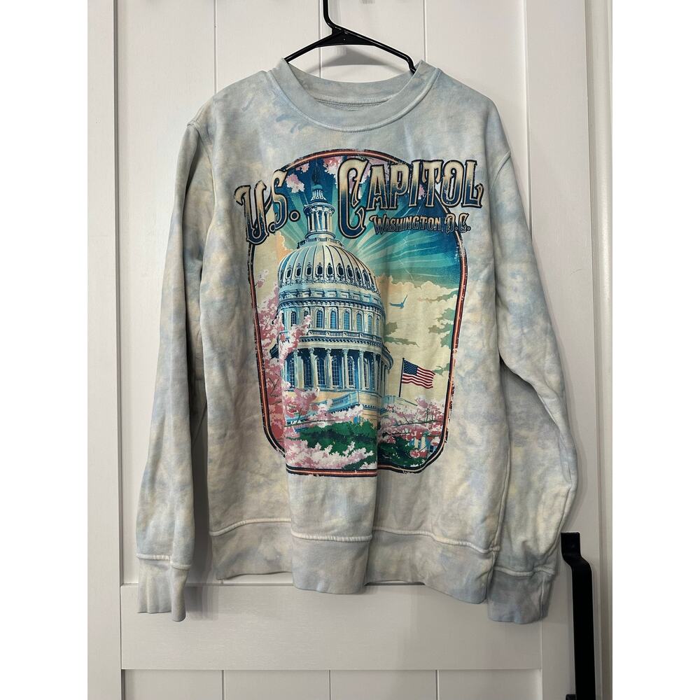 Big Vista VINTAGE U.S. Capitol Springtime Sweatshirt BLUE tie-dye sz XS women's